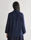 Whistle Embroidered Denim Tie Neck Blouse, Dark Wash product photo View 02 S