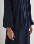 Whistle Embroidered Denim Tie Neck Blouse, Dark Wash product photo View 05 S