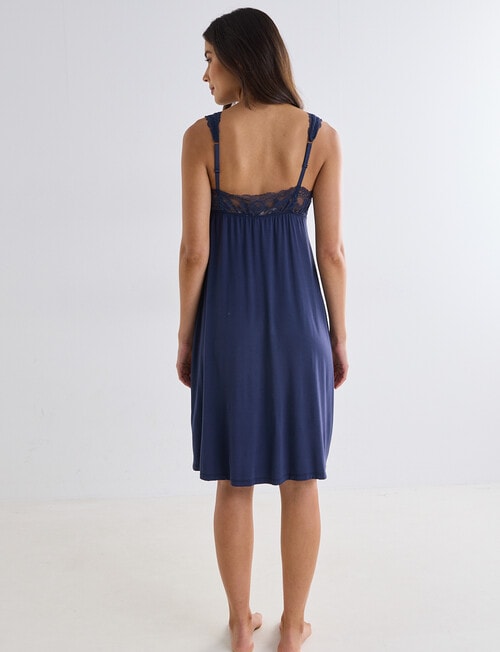 Whistle Sleep Knee Length Lace Slip Nightie, Navy product photo View 02 L