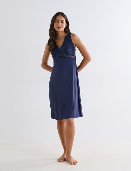 Whistle Sleep Knee Length Lace Slip Nightie, Navy product photo View 03 L