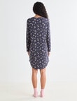Zest Sleep Ditsy Long Sleeve Rib Nightie, Graphite, 8-18 product photo View 02 S