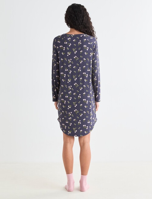 Zest Sleep Ditsy Long Sleeve Rib Nightie, Graphite, 8-18 product photo View 02 L