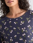 Zest Sleep Ditsy Long Sleeve Rib Nightie, Graphite, 8-18 product photo View 04 S
