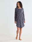 Zest Sleep Ditsy Long Sleeve Rib Nightie, Graphite, 8-18 product photo View 05 S