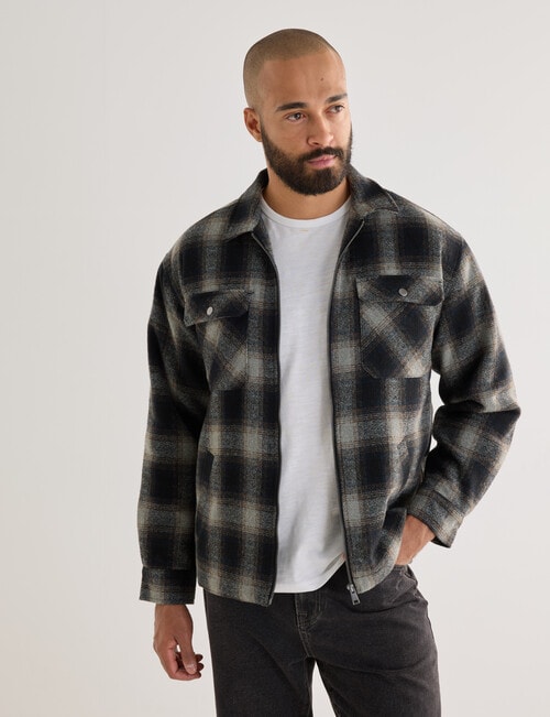Gasoline Wool Blend Check Jacket, Black product photo