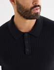 Gasoline Crochet Short Sleeve Knit Polo Shirt, Black product photo View 04 S