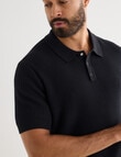 Gasoline Crochet Short Sleeve Knit Polo Shirt, Black product photo View 05 S