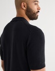 Gasoline Crochet Short Sleeve Knit Polo Shirt, Black product photo View 06 S