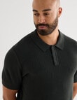 Gasoline Crochet Short Sleeve Knit Polo Shirt, Black product photo