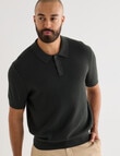 Gasoline Crochet Short Sleeve Knit Polo Shirt, Black product photo View 06 S