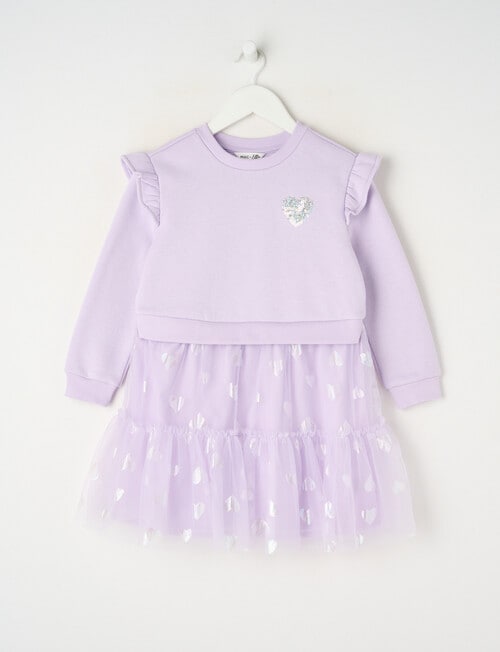 Mac & Ellie Hearts Long Sleeve Fleece Tulle Dress, Lilac product photo