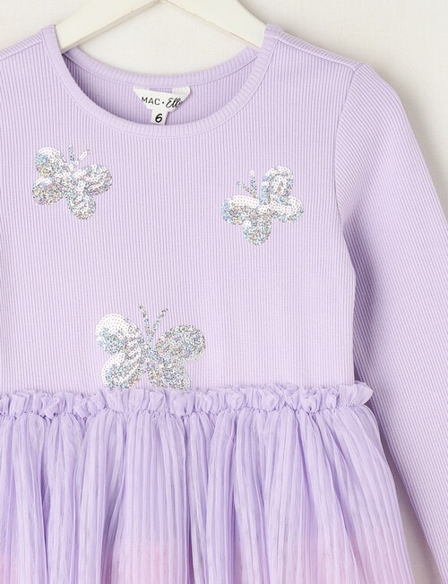 Mac & Ellie Butterflies Long Sleeve Tiered Dress, Lilac product photo View 02 L