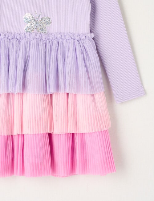 Mac & Ellie Butterflies Long Sleeve Tiered Dress, Lilac product photo View 03 L
