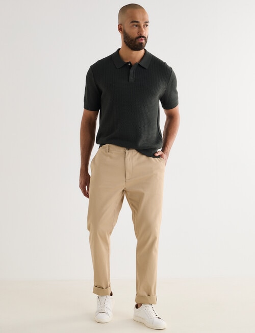 Gasoline Crochet Short Sleeve Knit Polo Shirt, Black product photo View 03 L