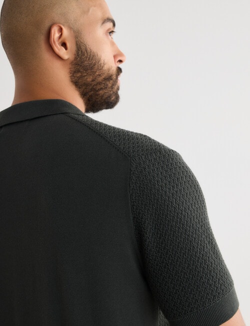 Gasoline Crochet Short Sleeve Knit Polo Shirt, Black product photo View 05 L