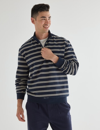 Gasoline Quarter Zip Stripe Jumper, Navy product photo