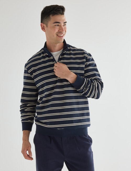 Gasoline Quarter Zip Stripe Jumper, Navy product photo