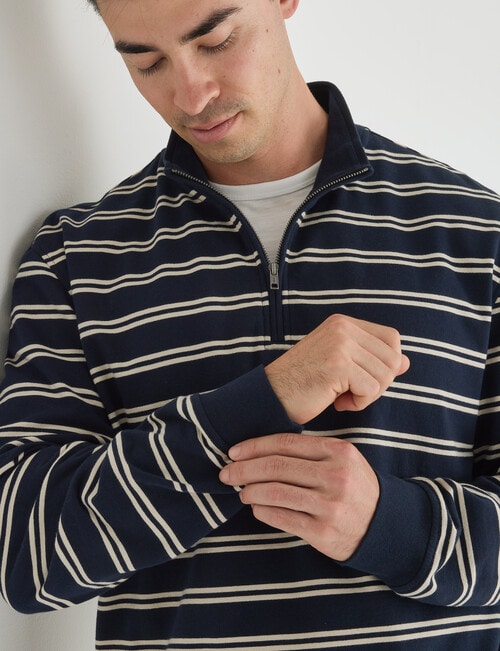 Gasoline Quarter Zip Stripe Jumper, Navy product photo View 04 L