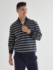 Gasoline Quarter Zip Stripe Jumper, Navy product photo