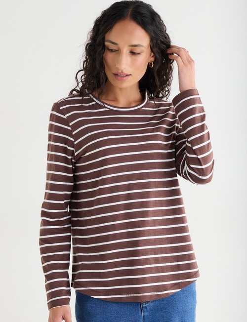 Zest Organic Cotton Stripe Long Sleeve Tee, Chocolate product photo