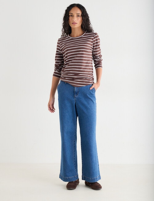 Zest Organic Cotton Stripe Long Sleeve Tee, Chocolate product photo View 03 L