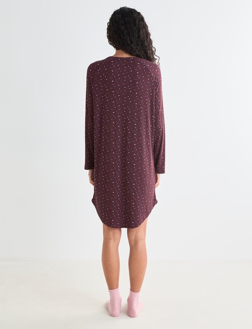 Zest Sleep Ditsy Long Sleeve Rib Nightie, Burgundy, 8-18 product photo View 02 L