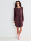 Zest Sleep Ditsy Long Sleeve Rib Nightie, Burgundy, 8-18 product photo View 03 S