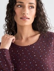 Zest Sleep Ditsy Long Sleeve Rib Nightie, Burgundy, 8-18 product photo View 04 S