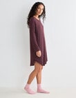 Zest Sleep Ditsy Long Sleeve Rib Nightie, Burgundy, 8-18 product photo View 05 S