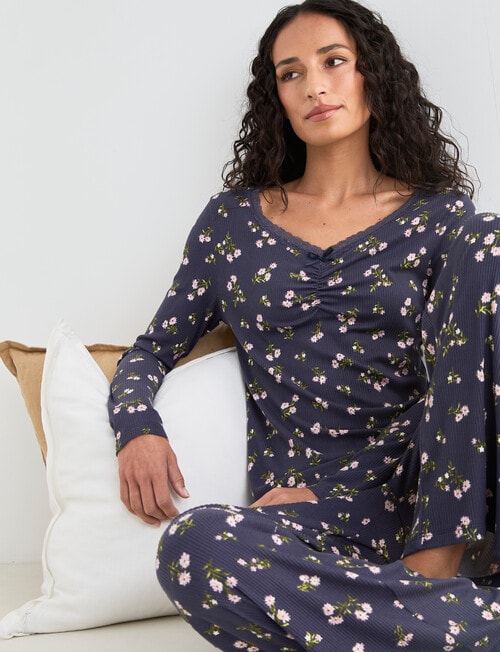 Zest Sleep Ditsy Rib PJ Set, Graphite, 8-18 product photo View 03 L