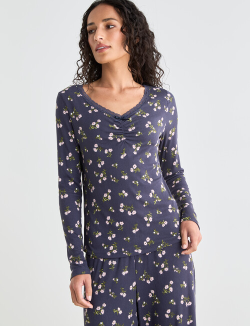 Zest Sleep Ditsy Rib PJ Set, Graphite, 8-18 product photo View 05 L