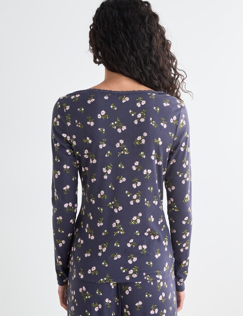 Zest Sleep Ditsy Rib PJ Set, Graphite, 8-18 product photo View 06 L