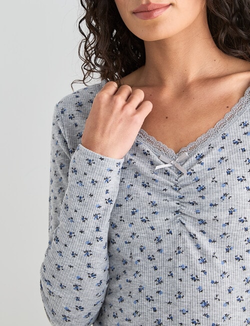 Zest Sleep Ditsy Rib PJ Set, Grey Marle, 8-18 product photo View 04 L