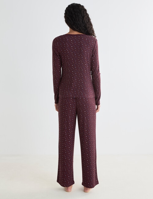 Zest Sleep Ditsy Rib PJ Set, Burgundy, 8-18 product photo View 02 L