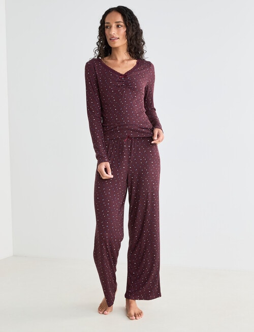 Zest Sleep Ditsy Rib PJ Set, Burgundy, 8-18 product photo View 03 L
