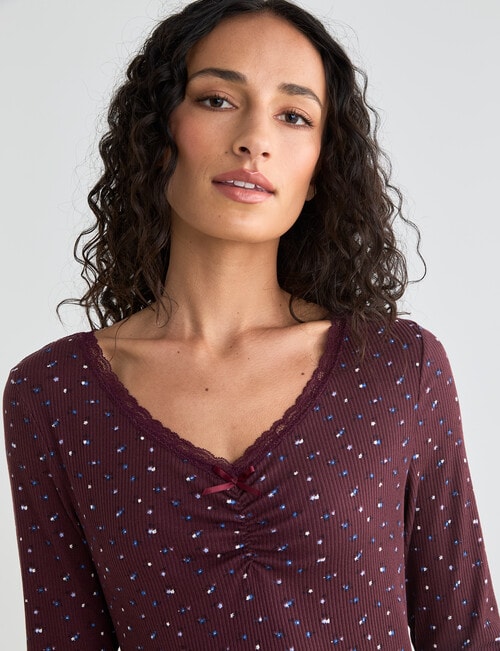 Zest Sleep Ditsy Rib PJ Set, Burgundy, 8-18 product photo View 04 L