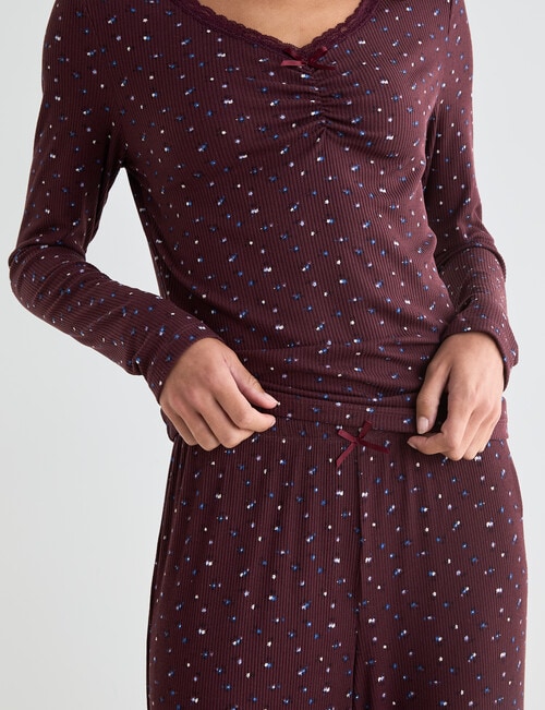 Zest Sleep Ditsy Rib PJ Set, Burgundy, 8-18 product photo View 06 L