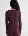 Zest Sleep Ditsy Rib PJ Set, Burgundy, 8-18 product photo View 07 S