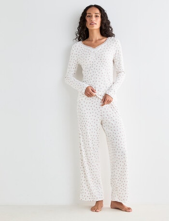Zest Sleep DitsyRib PJ Set, Ivory, 8-18 product photo