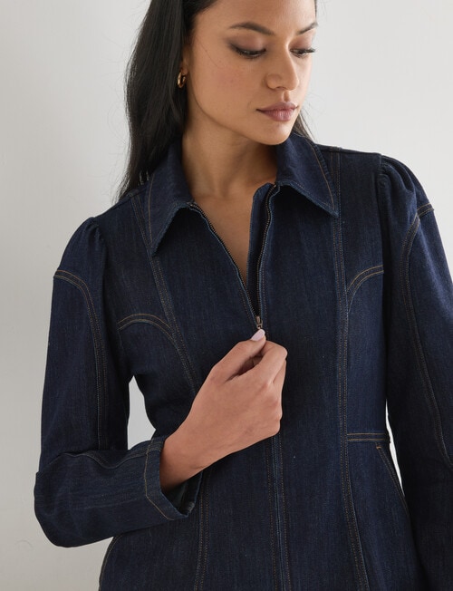 Whistle Zip Up Midi Denim Dress , Rinse product photo View 05 L