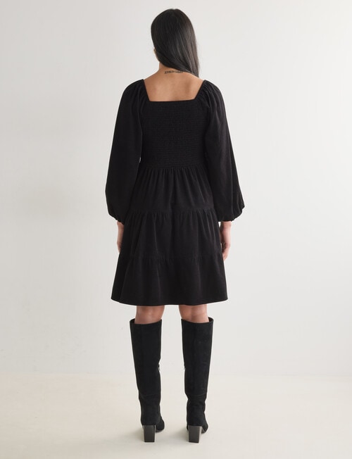 Whistle Cord Tiered Square Neck Mini Dress, Black product photo View 02 L