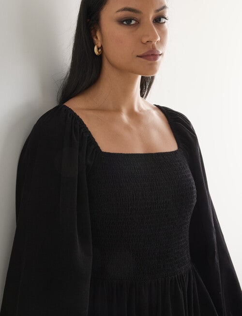 Whistle Cord Tiered Square Neck Mini Dress, Black product photo View 04 L