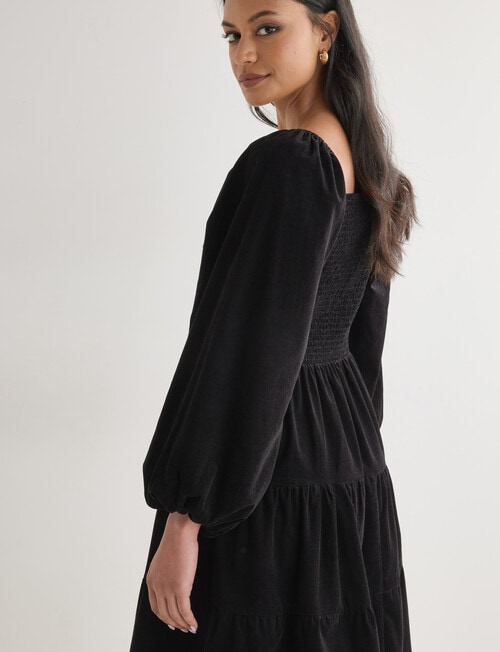 Whistle Cord Tiered Square Neck Mini Dress, Black product photo View 06 L