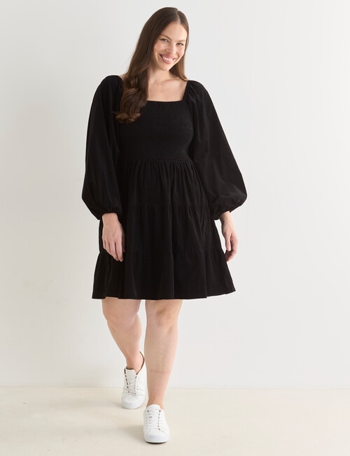 Whistle Cord Tiered Square Neck Mini Dress, Black product photo View 12 L