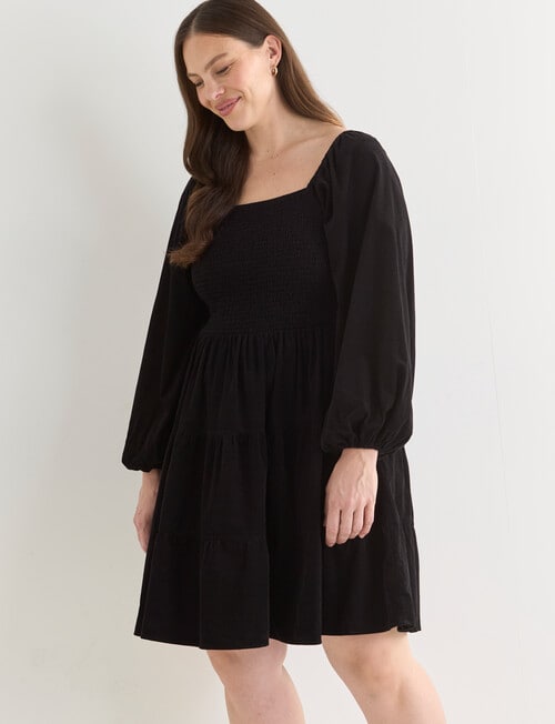 Whistle Cord Tiered Square Neck Mini Dress, Black product photo View 13 L