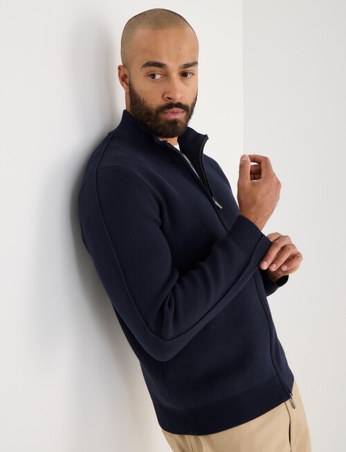 Gasoline Full Zip Long Sleeve Knitwear, Navy product photo