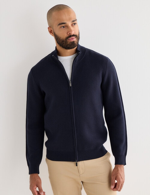 Gasoline Full Zip Long Sleeve Knitwear, Navy product photo View 09 L