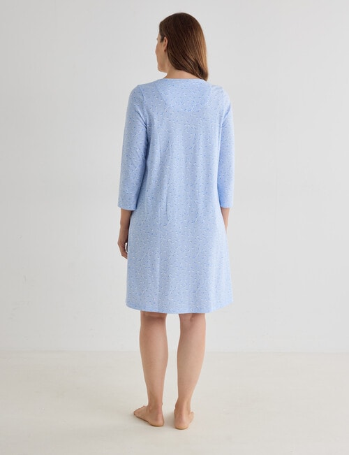 Ruby & Bloom Cotton 3/4 Sleeve Nightie, Blue Leaf, 10-26 product photo View 02 L