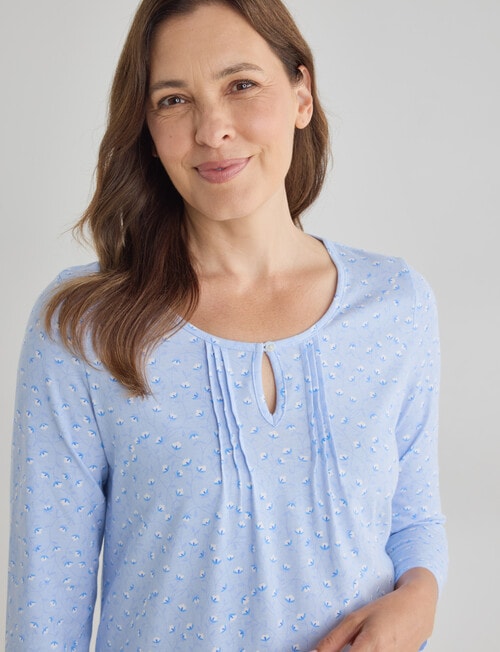 Ruby & Bloom Cotton 3/4 Sleeve Nightie, Blue Leaf, 10-26 product photo View 04 L