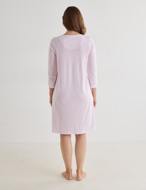Ruby & Bloom Cotton 3/4 Sleeve Nightie, Pink Leaf product photo View 02 L